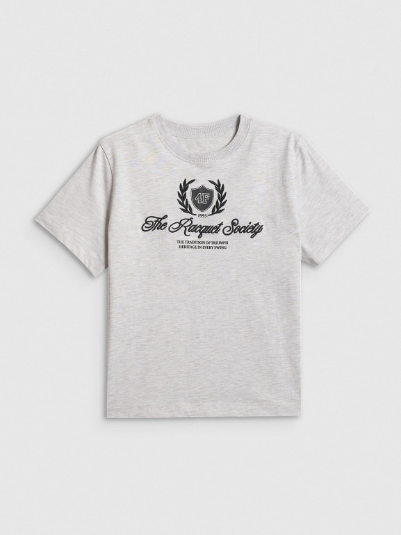 Damski t-shirt boxy z nadrukiem 4F 4FWSS26TTSHF2738 - szary