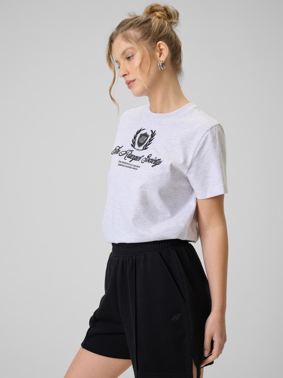 Damski t-shirt boxy z nadrukiem 4F 4FWSS26TTSHF2738 - szary