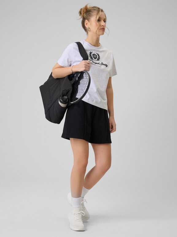 Damski t-shirt boxy z nadrukiem 4F 4FWSS26TTSHF2738 - szary