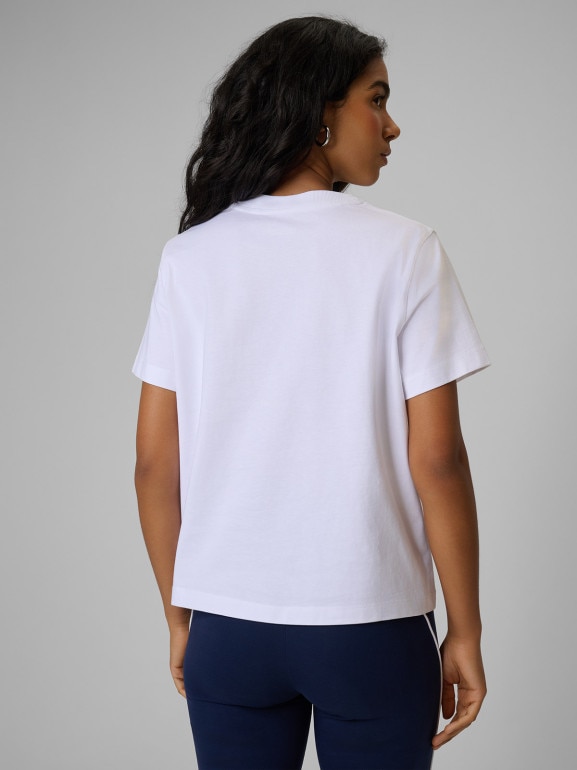 Damski t-shirt boxy z nadrukiem 4F 4FWSS26TTSHF2739 - biały