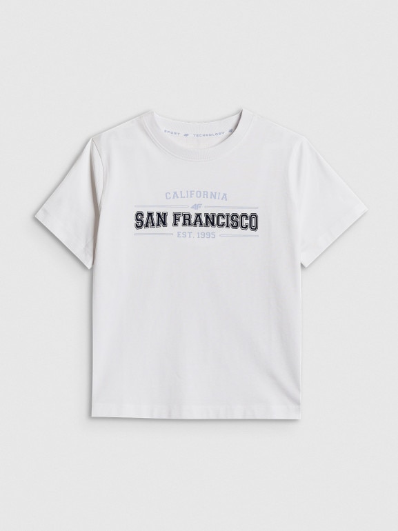 Damski t-shirt boxy z nadrukiem 4F 4FWSS26TTSHF2739 - biały