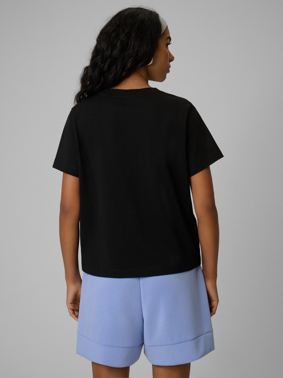 Damski t-shirt boxy z nadrukiem 4F 4FWSS26TTSHF2739 - czarny