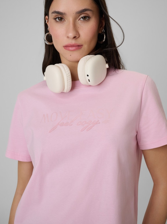 Damski t-shirt boxy z nadrukiem 4F 4FWSS26TTSHF2743 - różowy