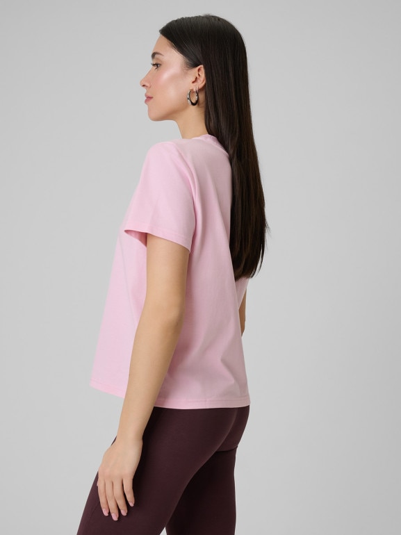 Damski t-shirt boxy z nadrukiem 4F 4FWSS26TTSHF2743 - różowy