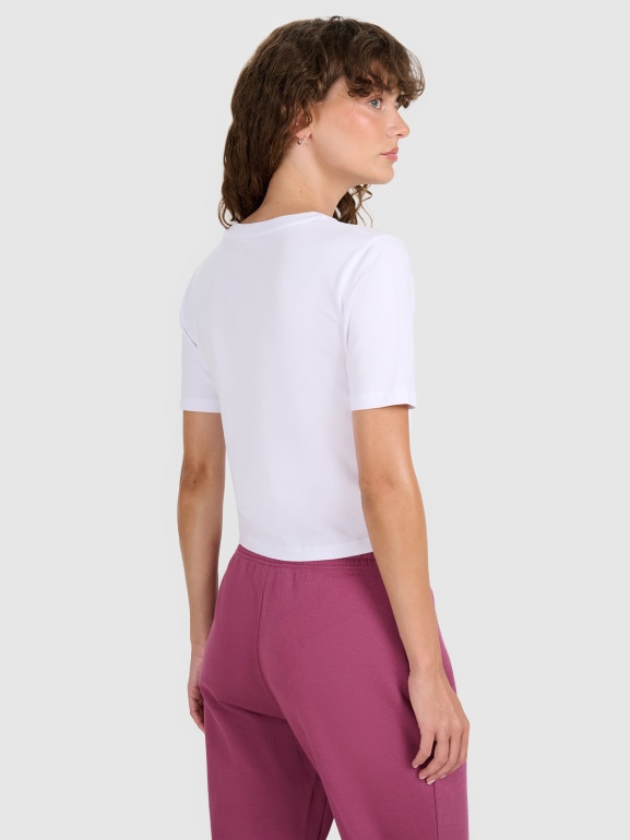 Damski t-shirt crop top 4F 4FWAW25TTSHF2971 - biały