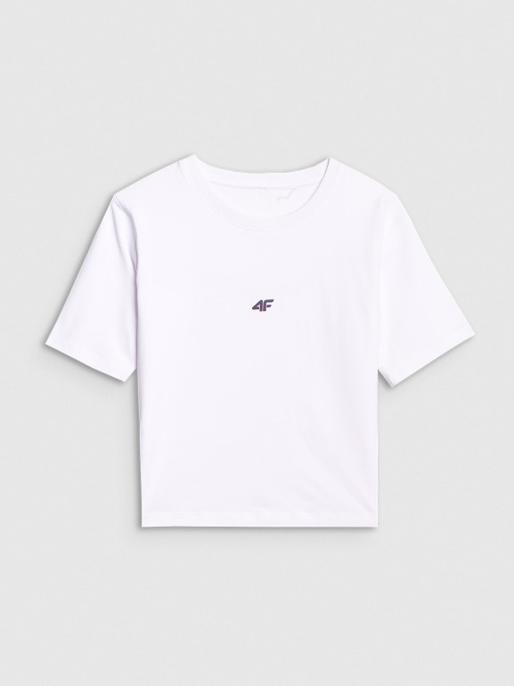 Damski t-shirt crop top 4F 4FWAW25TTSHF2971 - biały