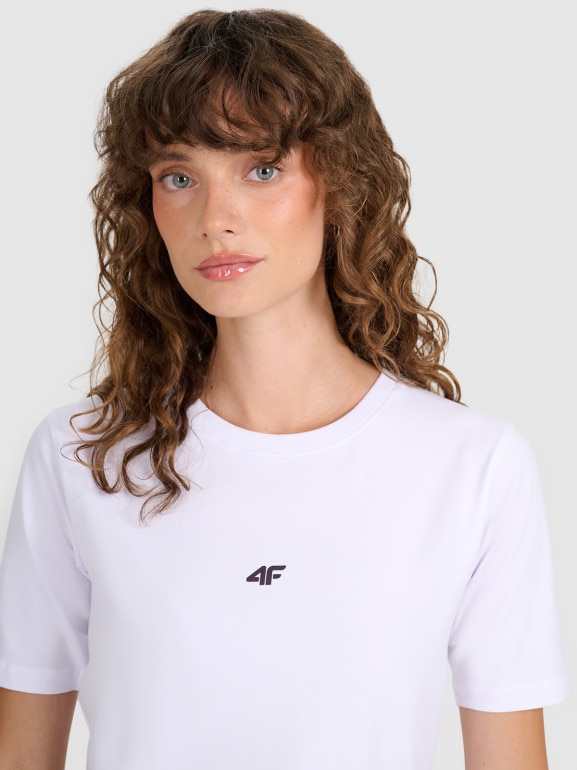 Damski t-shirt crop top 4F 4FWAW25TTSHF2971 - biały