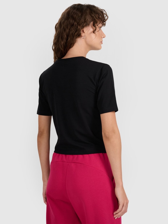 Damski t-shirt crop top 4F 4FWAW25TTSHF2971 - czarny