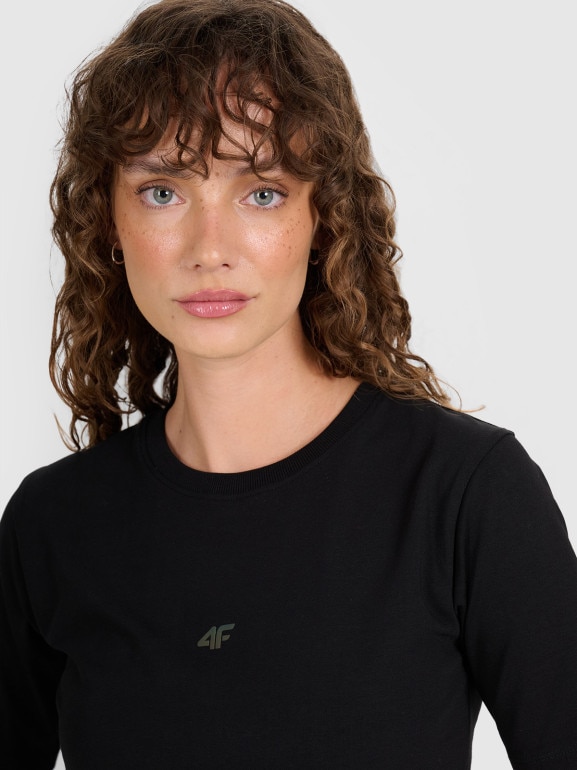 Damski t-shirt crop top 4F 4FWAW25TTSHF2971 - czarny