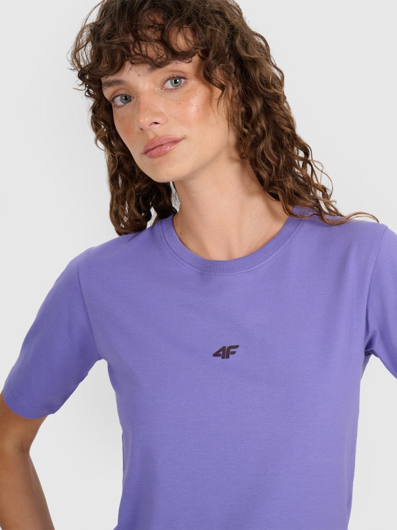 Damski t-shirt crop top 4F 4FWAW25TTSHF2971 - fioletowy