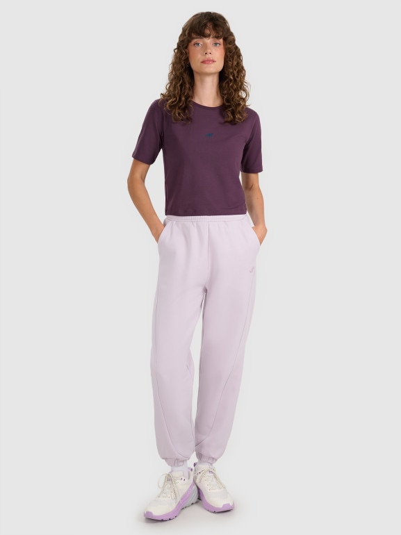 Damski t-shirt crop top 4F 4FWAW25TTSHF2971 - fioletowy