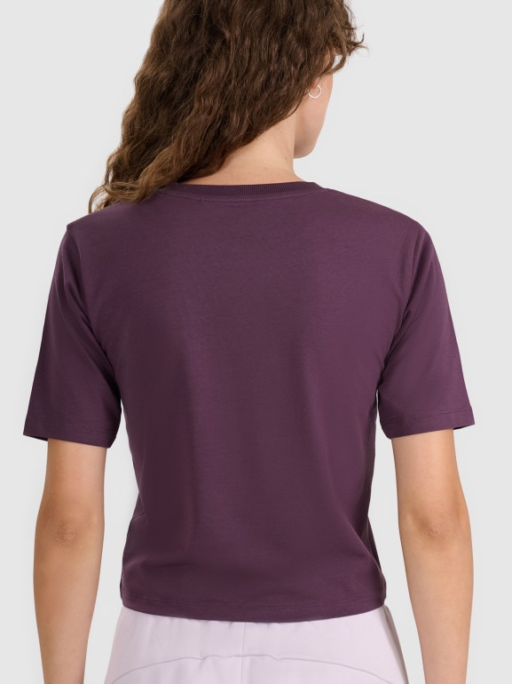 Damski t-shirt crop top 4F 4FWAW25TTSHF2971 - fioletowy