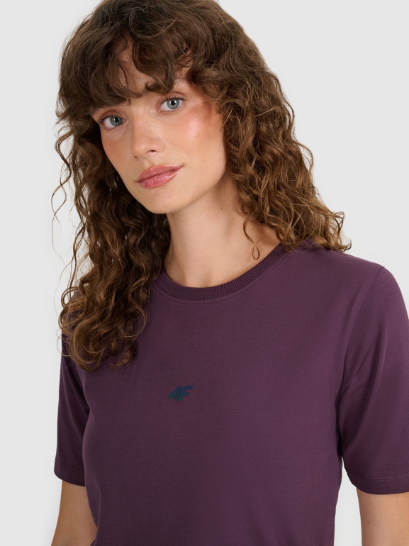 Damski t-shirt crop top 4F 4FWAW25TTSHF2971 - fioletowy
