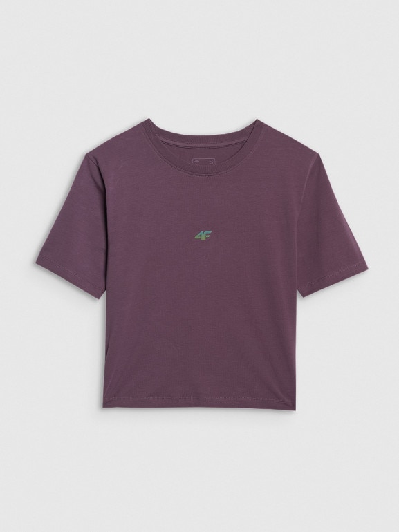 Damski t-shirt crop top 4F 4FWAW25TTSHF2971 - fioletowy