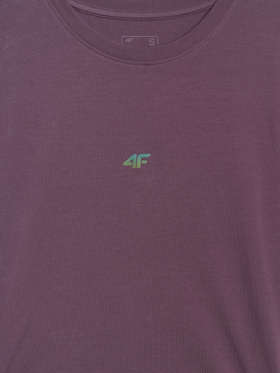 Damski t-shirt crop top 4F 4FWAW25TTSHF2971 - fioletowy