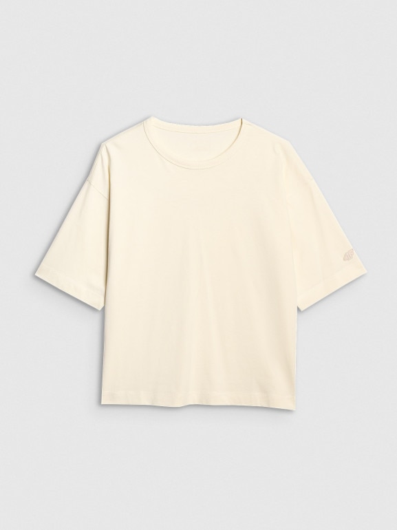 Damski t-shirt oversize 4F 4FWAW25TTSHF2350 - beżowy