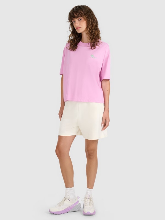 Damski t-shirt oversize z nadrukiem 4F 4FRSS25TTSHF2787 - różowy