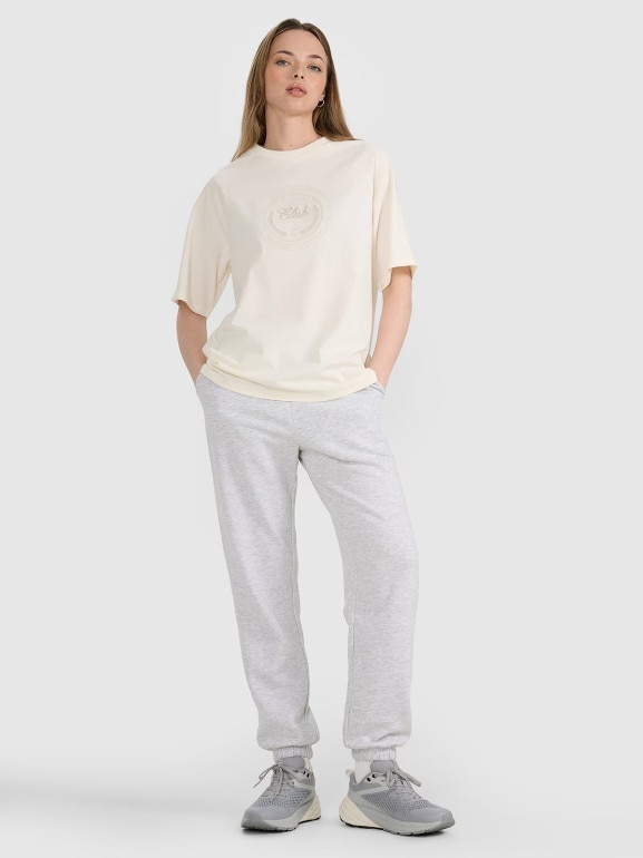 Damski t-shirt oversize z nadrukiem 4F 4FRSS25TTSHF2791 - biały