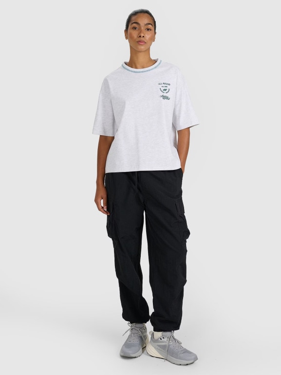 Damski t-shirt oversize z nadrukiem 4F 4FRSS25TTSHF2979 - szary