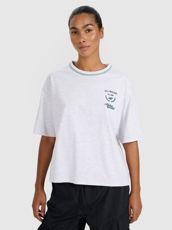 Damski t-shirt oversize z nadrukiem 4F 4FRSS25TTSHF2979 - szary
