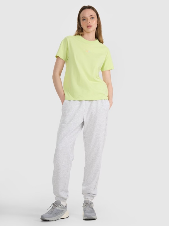 Damski t-shirt oversize z nadrukiem 4F 4FRSS25TTSHF3163 - żółty