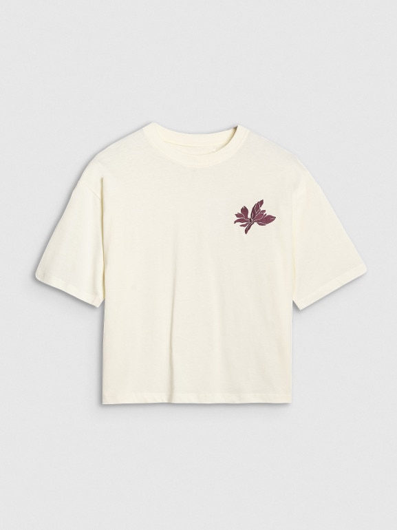 Damski t-shirt oversize z nadrukiem 4F 4FWSS25TTSHF1996 - biały