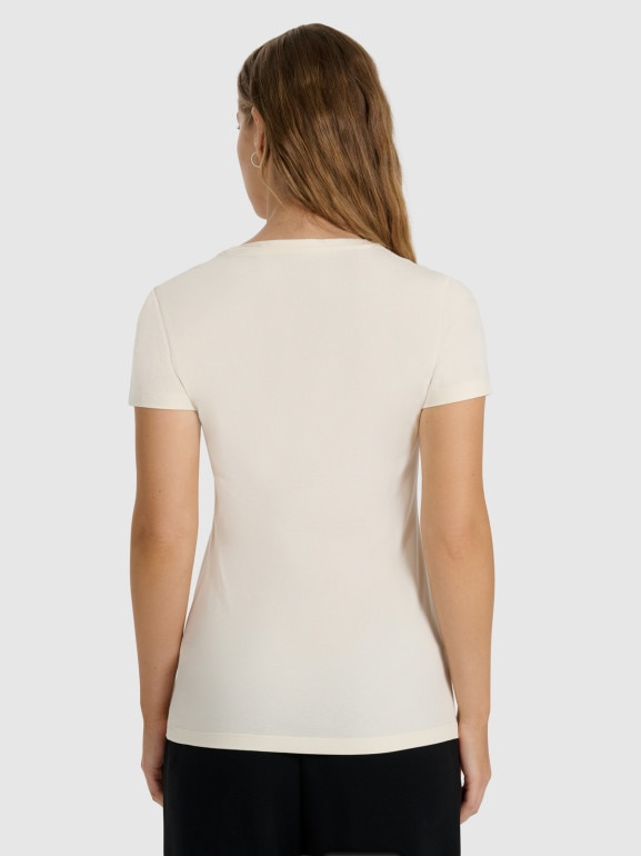 Damski t-shirt slim basic 4F 4FWAW25TTSHF2969 - beżowy