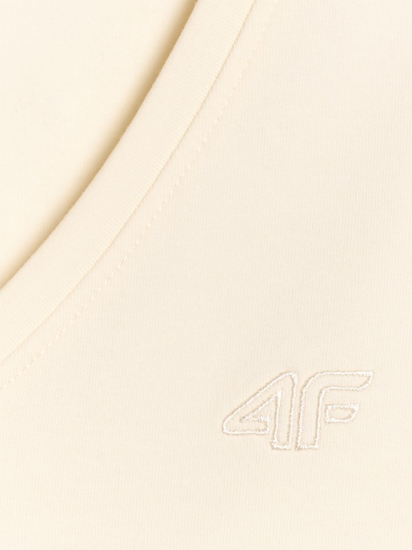 Damski t-shirt slim basic 4F 4FWAW25TTSHF2969 - beżowy