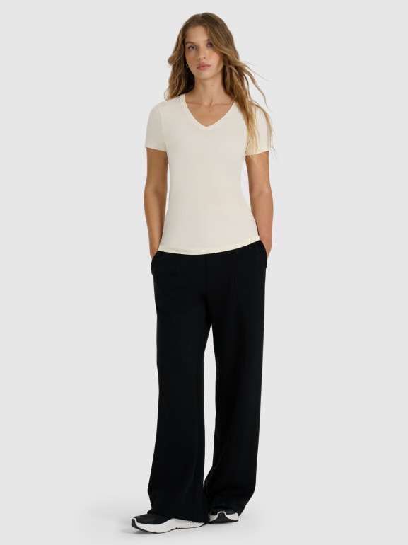 Damski t-shirt slim basic 4F 4FWAW25TTSHF2969 - beżowy