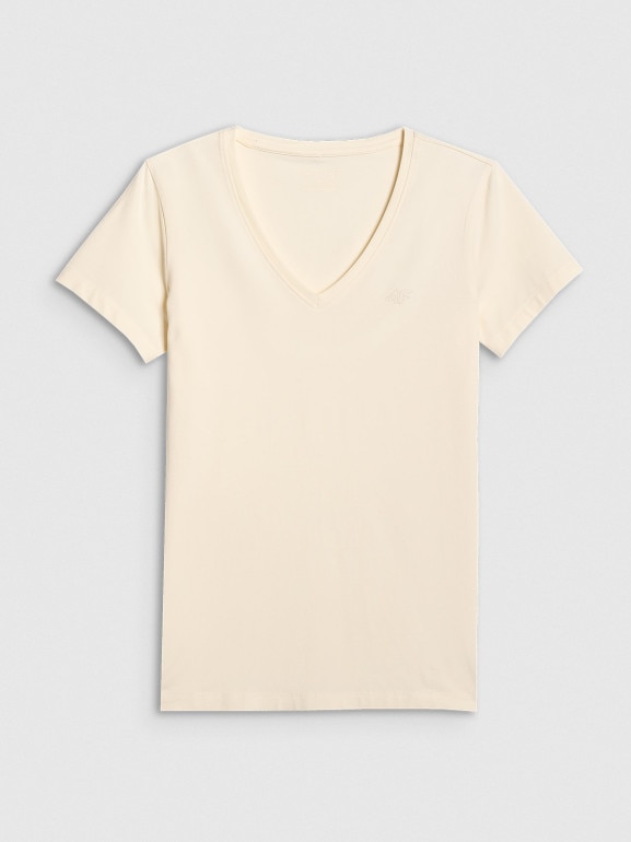 Damski t-shirt slim basic 4F 4FWAW25TTSHF2969 - beżowy