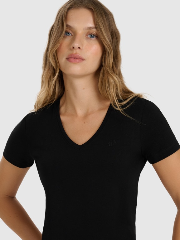 Damski t-shirt slim basic 4F 4FWAW25TTSHF2969 - czarny