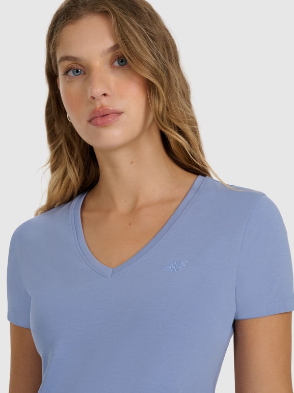 Damski t-shirt slim basic 4F 4FWAW25TTSHF2969 - niebieski