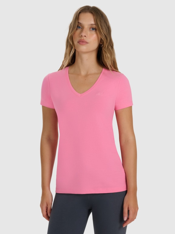 Damski t-shirt slim basic 4F 4FWAW25TTSHF2969 - różowy