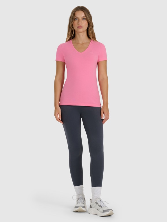 Damski t-shirt slim basic 4F 4FWAW25TTSHF2969 - różowy