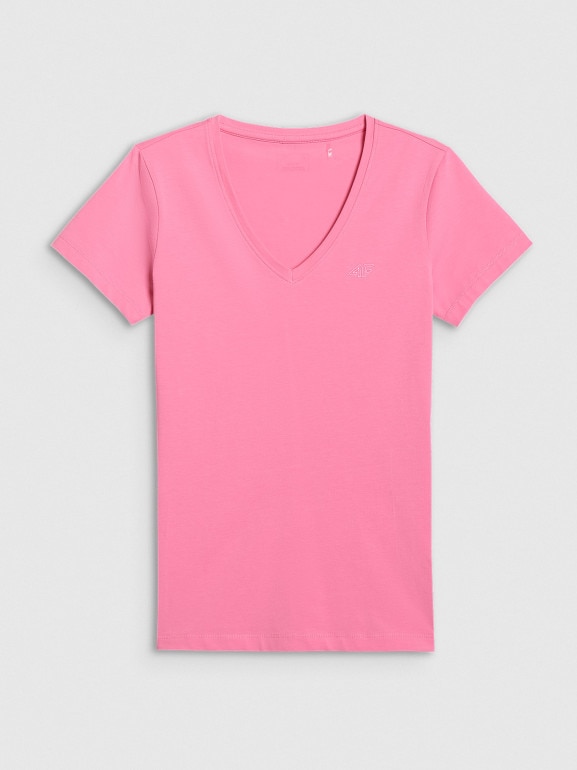 Damski t-shirt slim basic 4F 4FWAW25TTSHF2969 - różowy