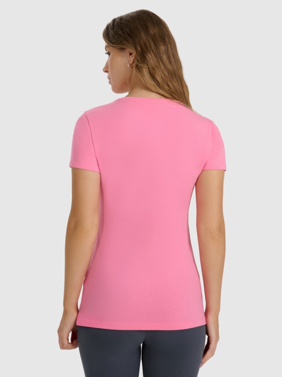 Damski t-shirt slim basic 4F 4FWAW25TTSHF2969 - różowy