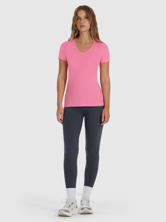 Damski t-shirt slim basic 4F 4FWAW25TTSHF2969 - różowy