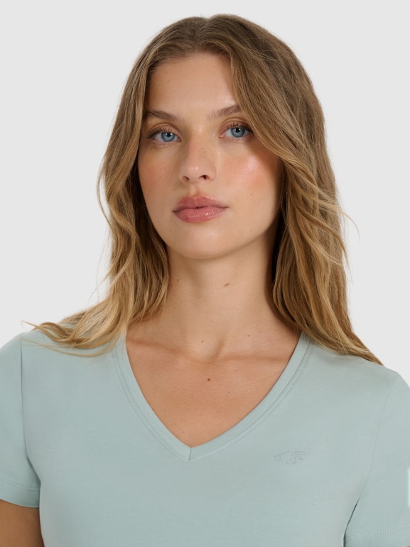 Damski t-shirt slim basic 4F 4FWAW25TTSHF2969 - zielony