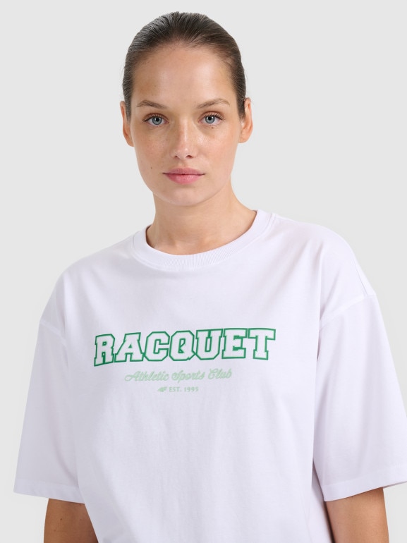 Damski t-shirt z nadrukiem 4F 4FRAW25TTSHF3158 - biały