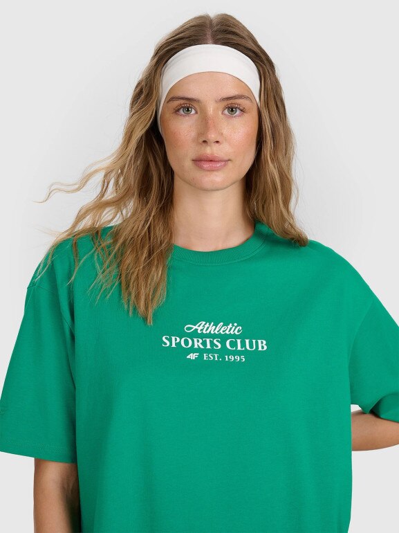 Damski t-shirt z nadrukiem 4F 4FRAW25TTSHF3158 - zielony