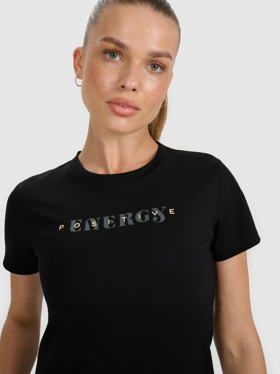 Damski t-shirt z nadrukiem 4F 4FRAW25TTSHF3228 - czarny