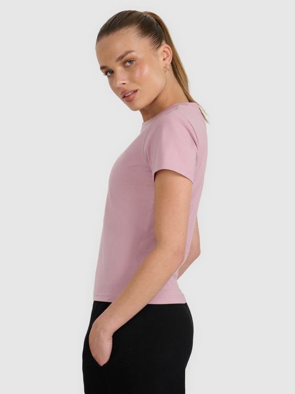 Damski t-shirt z nadrukiem 4F 4FRAW25TTSHF3228 - różowy