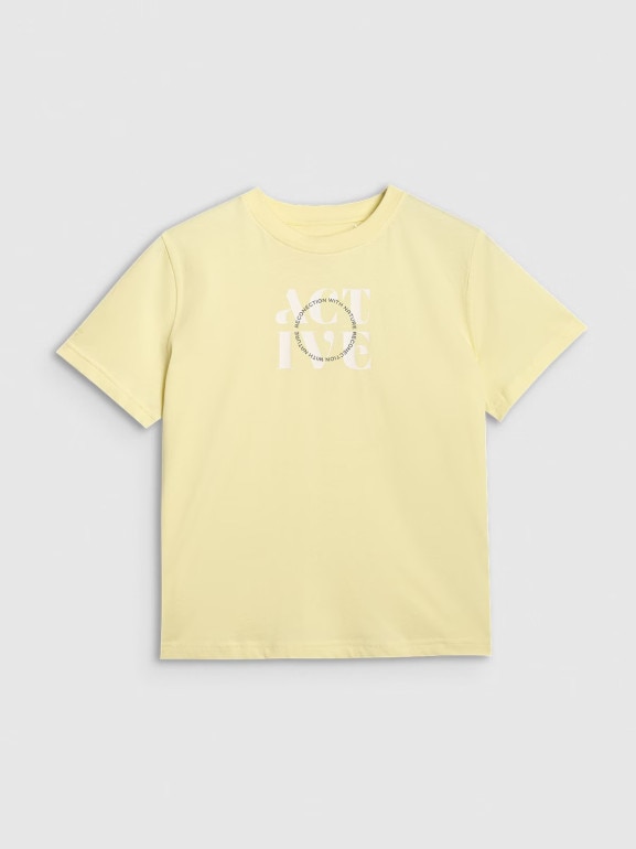 Damski t-shirt z nadrukiem 4F 4FRAW25TTSHF3229 - żółty