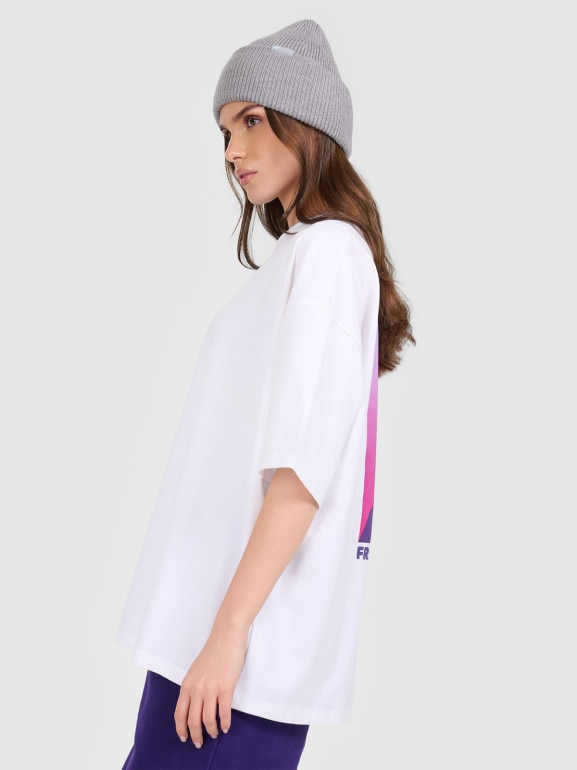 Damski t-shirt z nadrukiem 4F 4FRAW25TTSHF3402 - biały