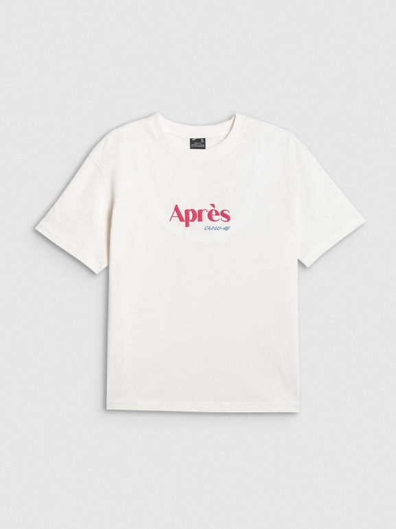 Damski t-shirt z nadrukiem 4F 4FRAW25TTSHF3410 - beżowy