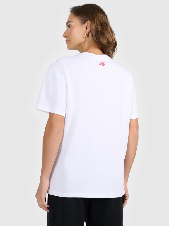 Damski t-shirt z nadrukiem 4F 4FRAW25TTSHF3790 - biały