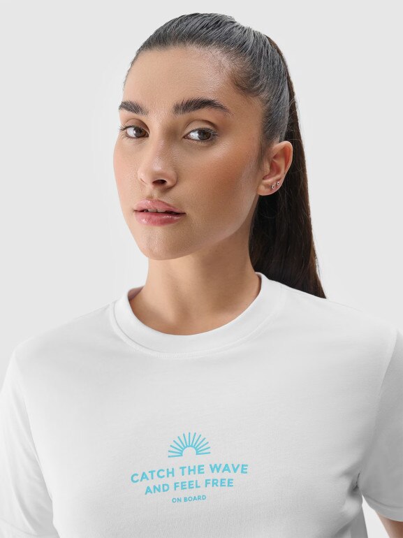 Damski t-shirt z nadrukiem 4F 4FRSS24TTSHF2544 - biały