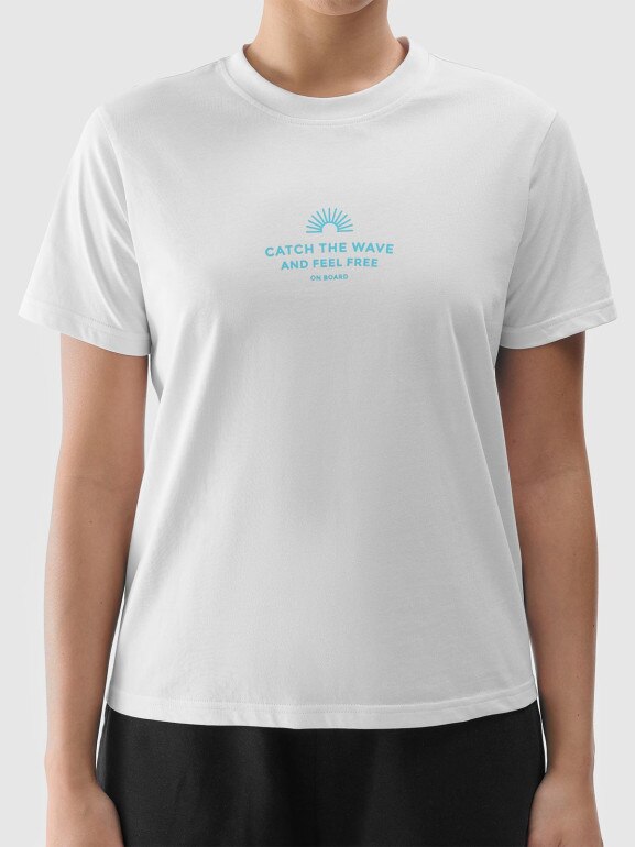 Damski t-shirt z nadrukiem 4F 4FRSS24TTSHF2544 - biały