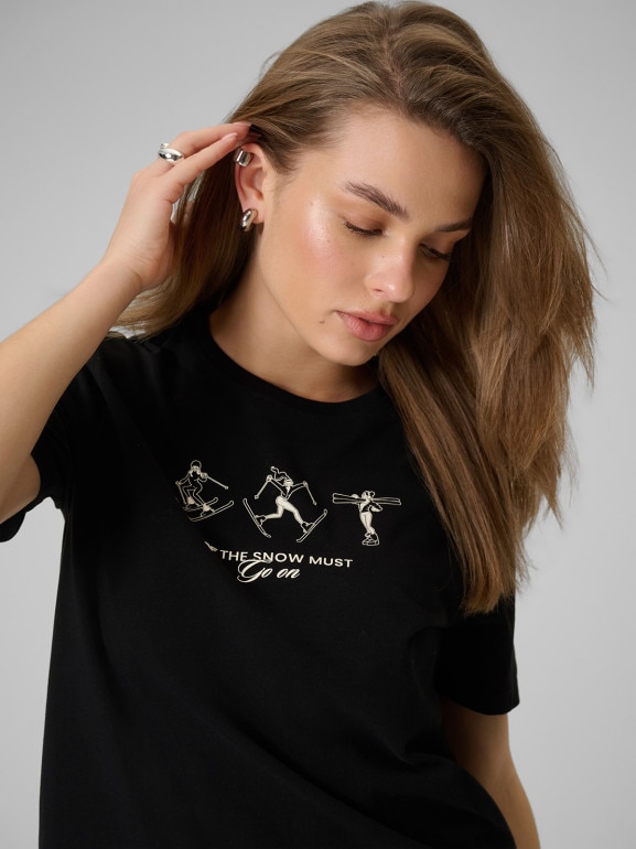 Damski t-shirt z nadrukiem 4F 4FRSS26TTSHF3447 - czarny