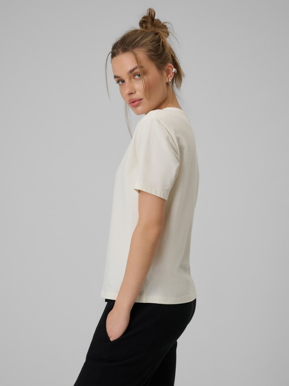 Damski t-shirt z nadrukiem 4F 4FRSS26TTSHF3447 - kremowy